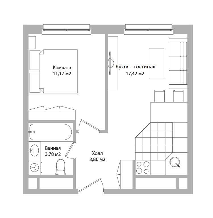 Студия 36 м2 в ЖК Адрес корпус null этаж 8