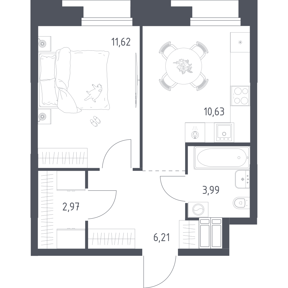 1-комнатная 35 м2 в ЖК Тропарево Парк корпус null этаж 3