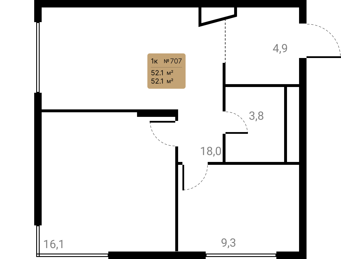 2-комнатная 52 м2 в ЖК Лесная коллекция корпус null этаж 12