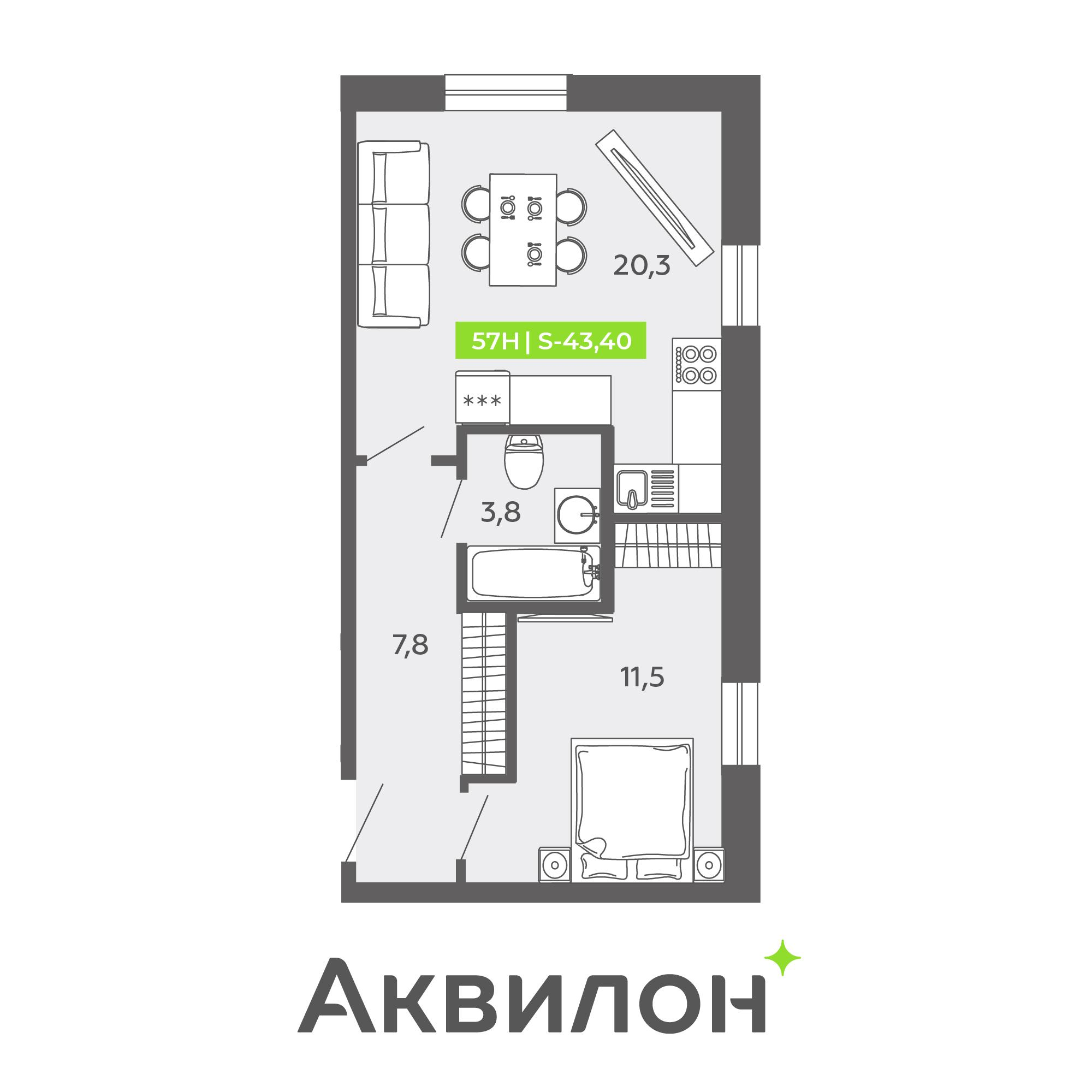 Студия 43 м2 в ЖК PROMENADE корпус null этаж 2