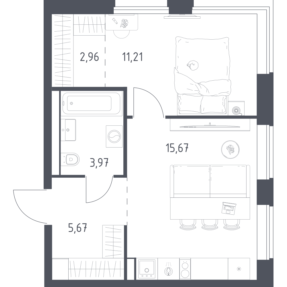1-комнатная 39 м2 в ЖК Литературный Квартал корпус null этаж 15