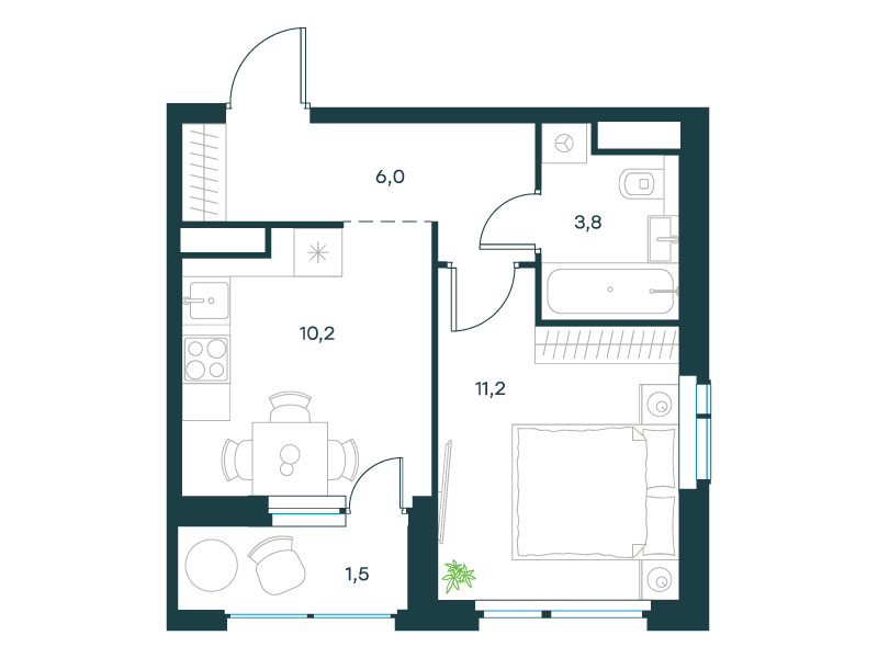 1-комнатная 32 м2 в ЖК Level Лесной корпус null этаж 13