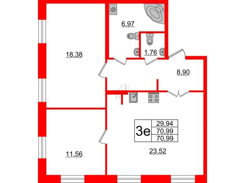 2-комнатная 70 м2 в ЖК ID Park Pobedy корпус null этаж 2