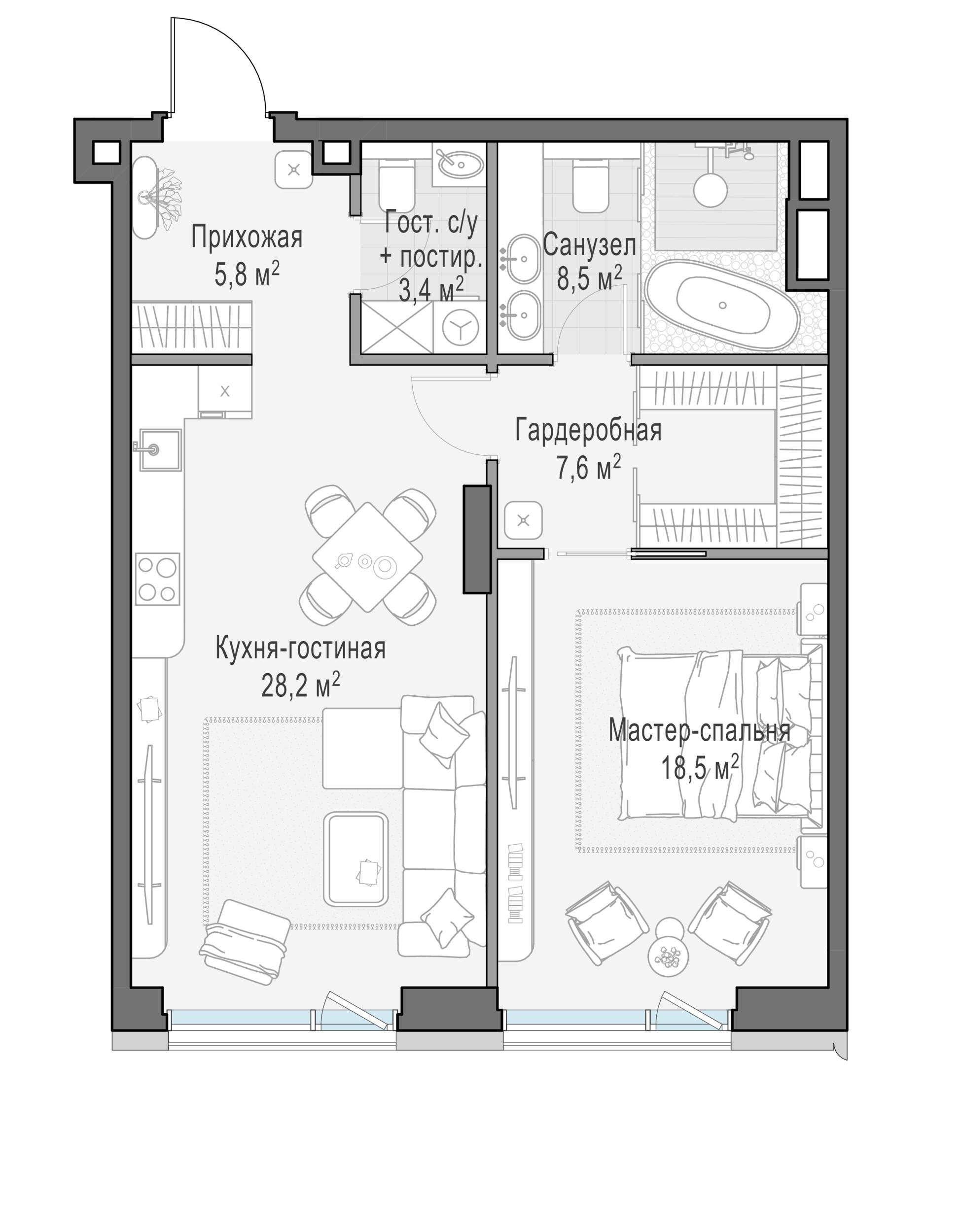 1-комнатная 72 м2 в ЖК Дом «Палашёвский 11» корпус null этаж 7