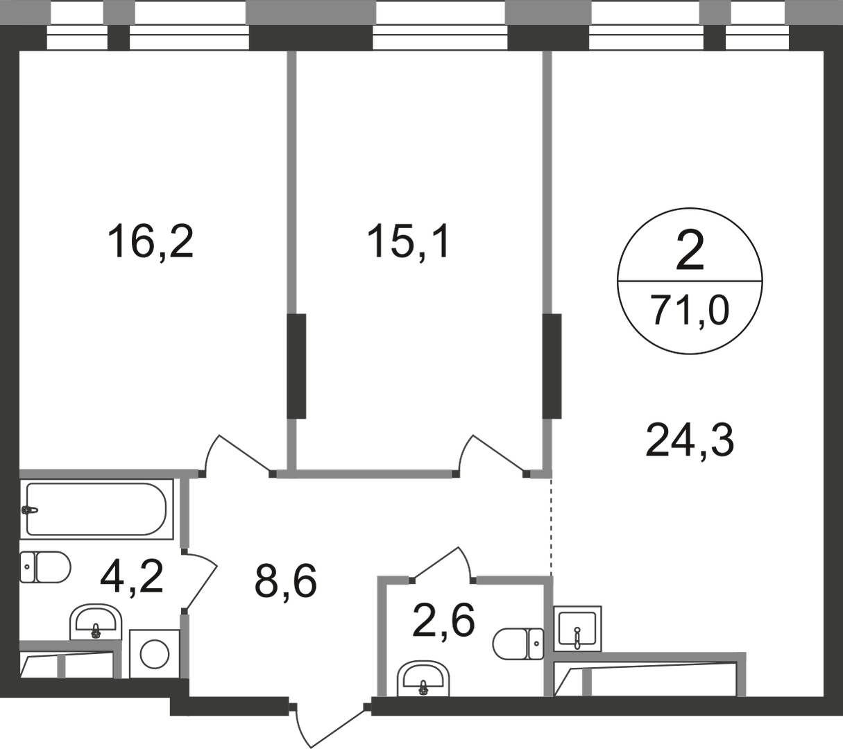 2-комнатная 71 м2 в ЖК Первый Московский корпус null этаж 4