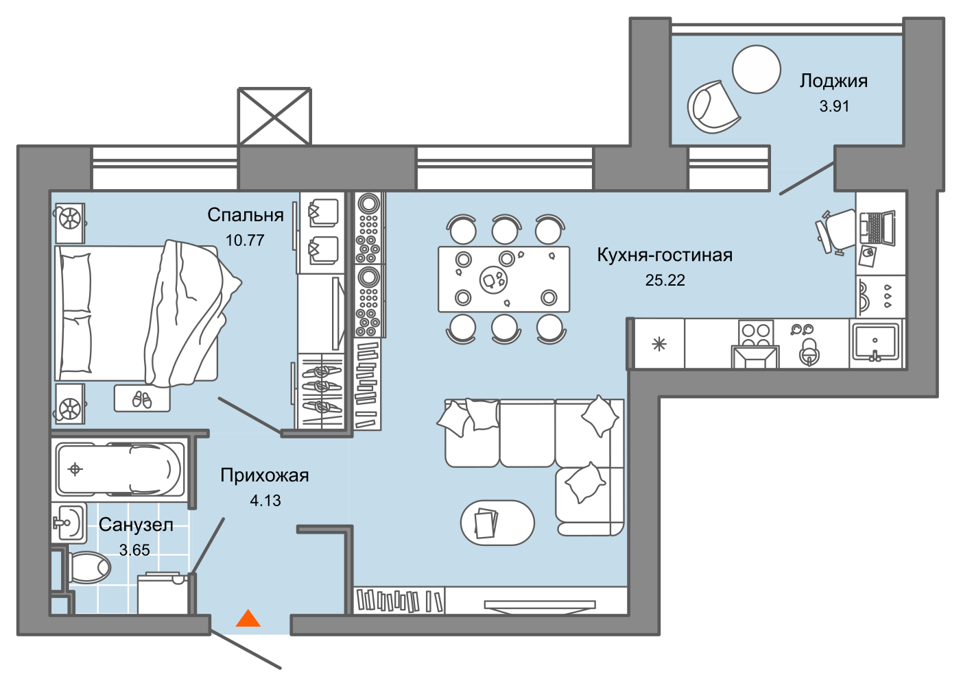 2-комнатная 46 м2 в ЖК Зарядное корпус null этаж 6