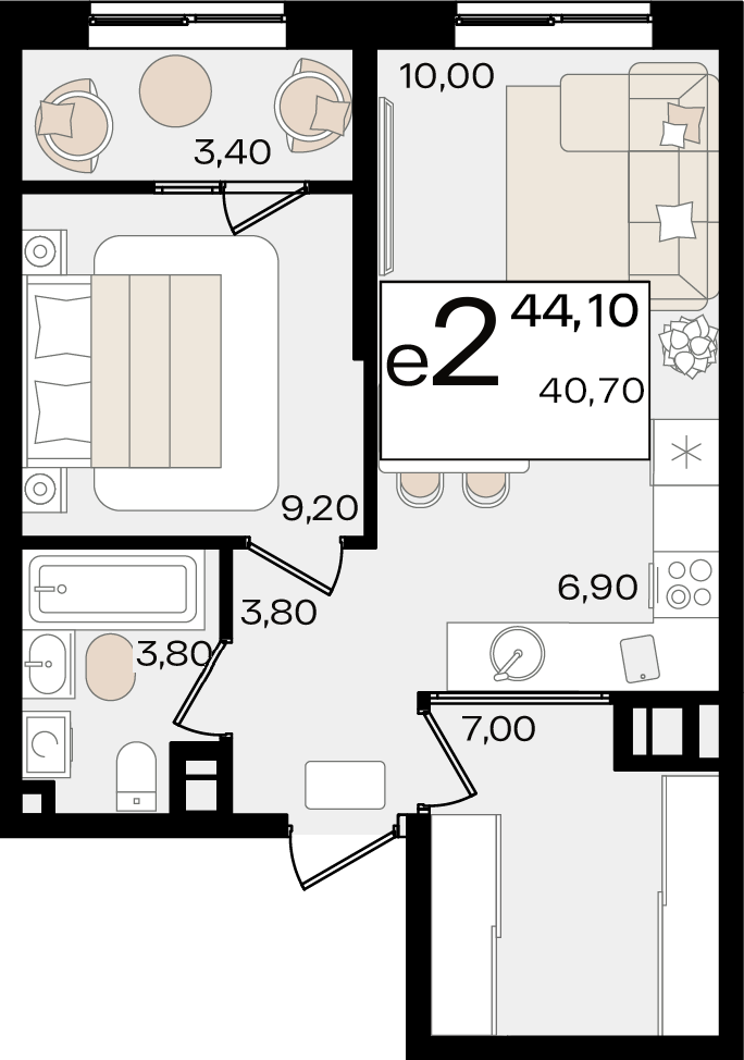 Студия 44 м2 в ЖК Патрики корпус null этаж 2
