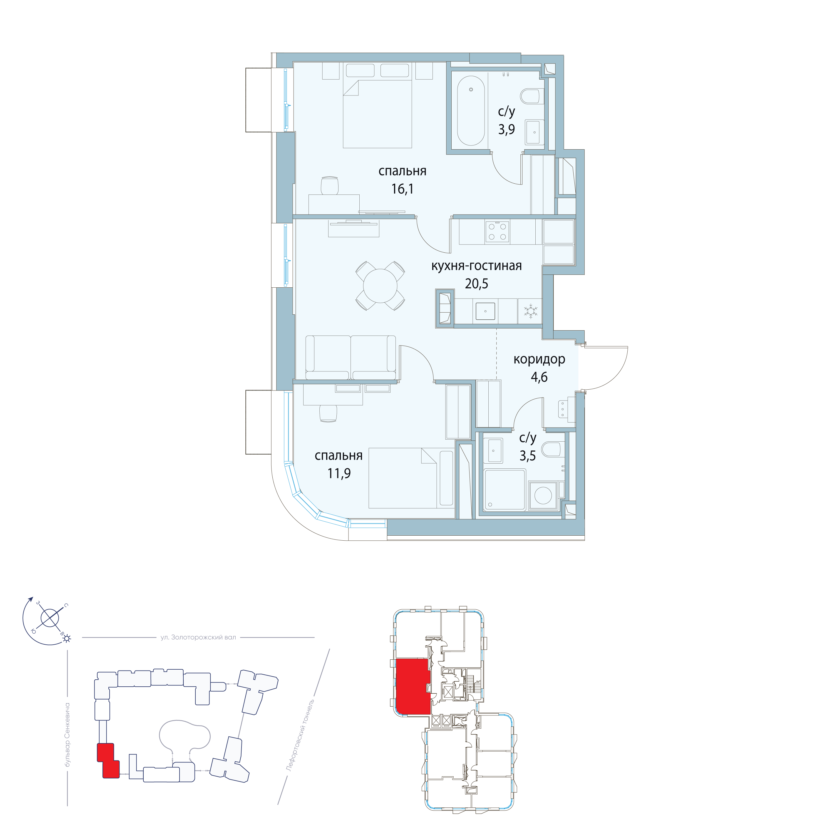 2-комнатная 60 м2 в ЖК Символ корпус null этаж 5