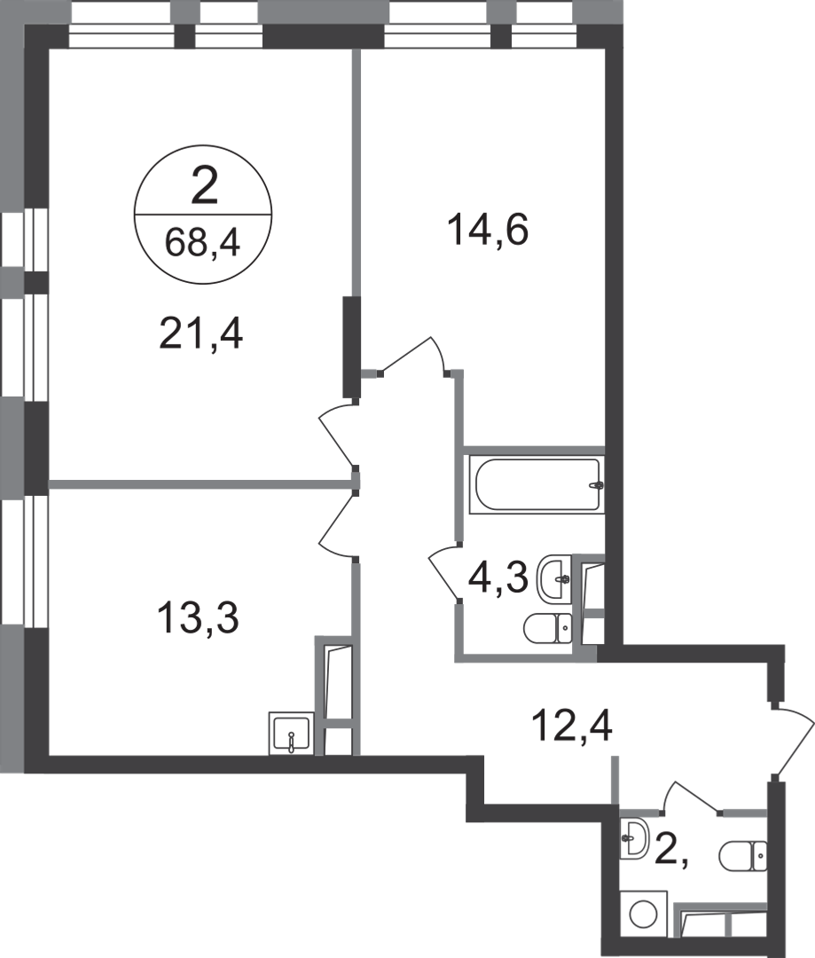 2-комнатная 68 м2 в ЖК Первый Московский корпус null этаж 15