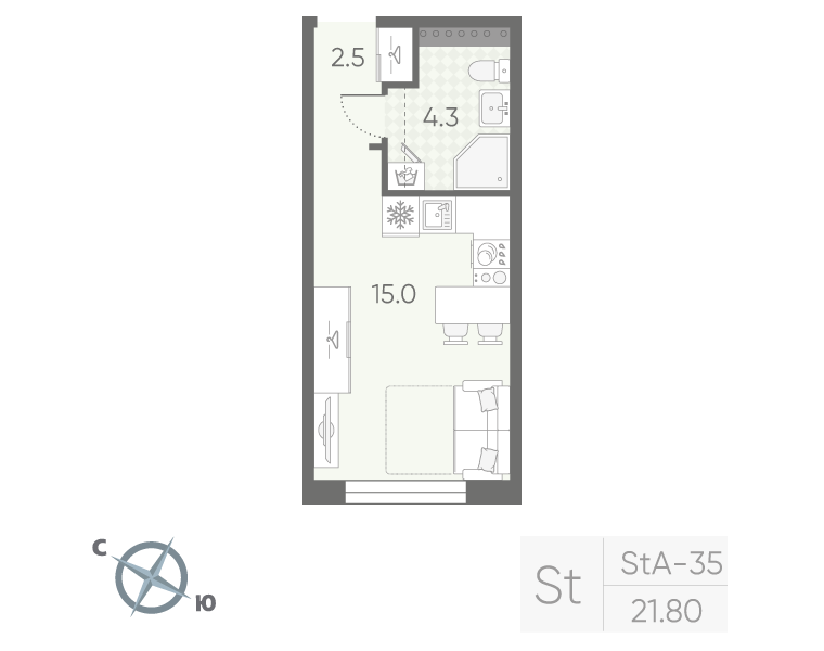 Студия 21 м2 в ЖК Пулково Lake корпус null этаж 3