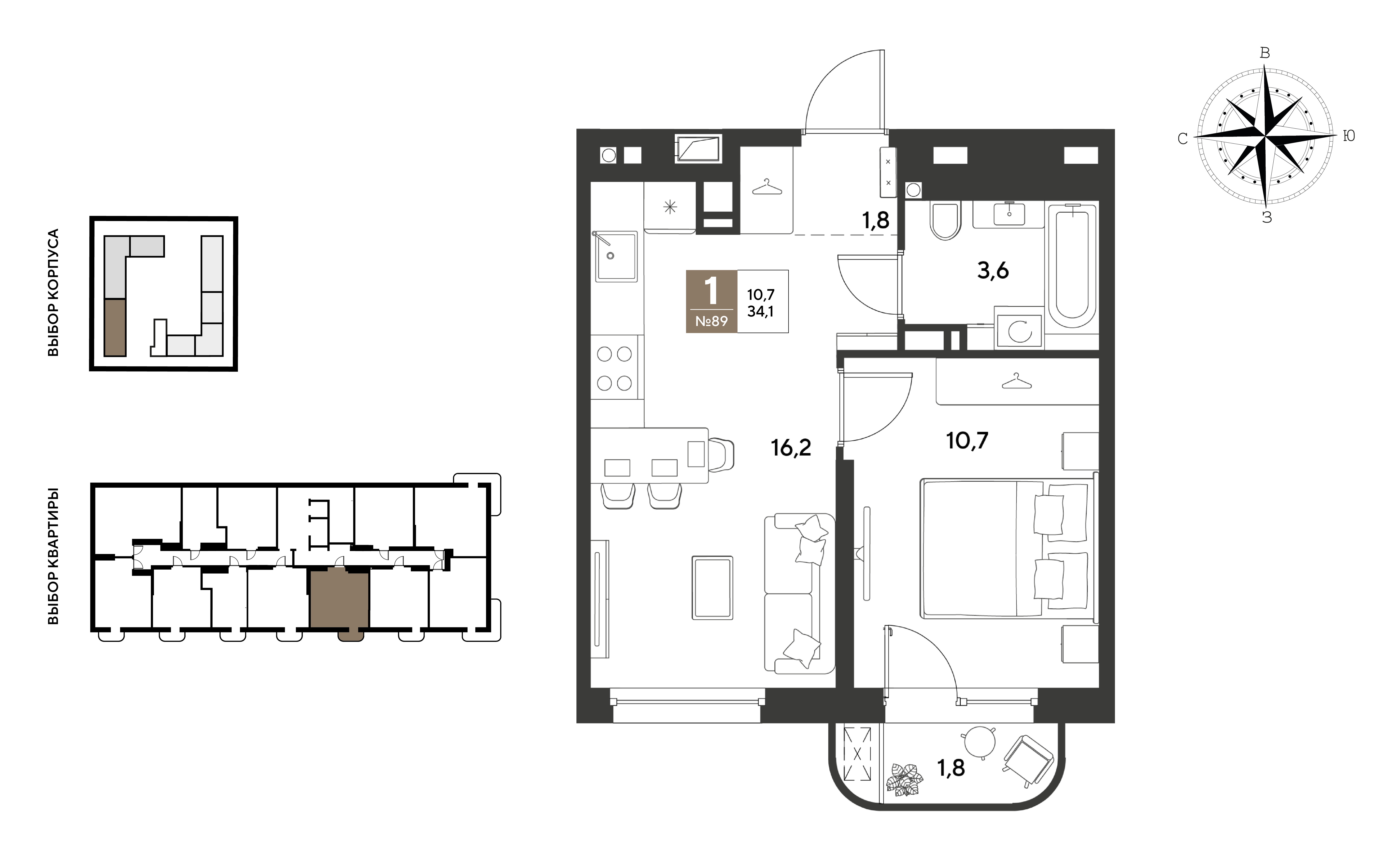 1-комнатная 34 м2 в ЖК ГРЭЙД корпус null этаж 9