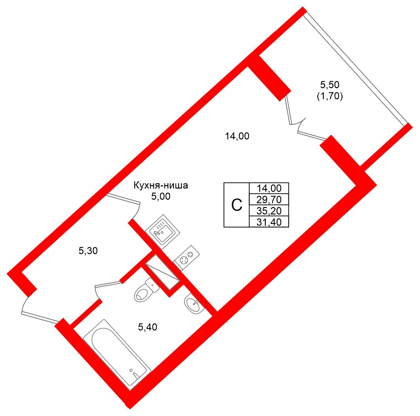Студия 31 м2 в ЖК Фридланд корпус null этаж 4