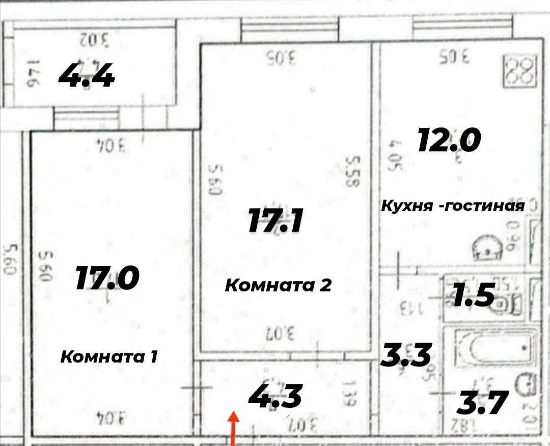 2-комнатная 58.9 м2 в ЖК undefined корпус null этаж 10