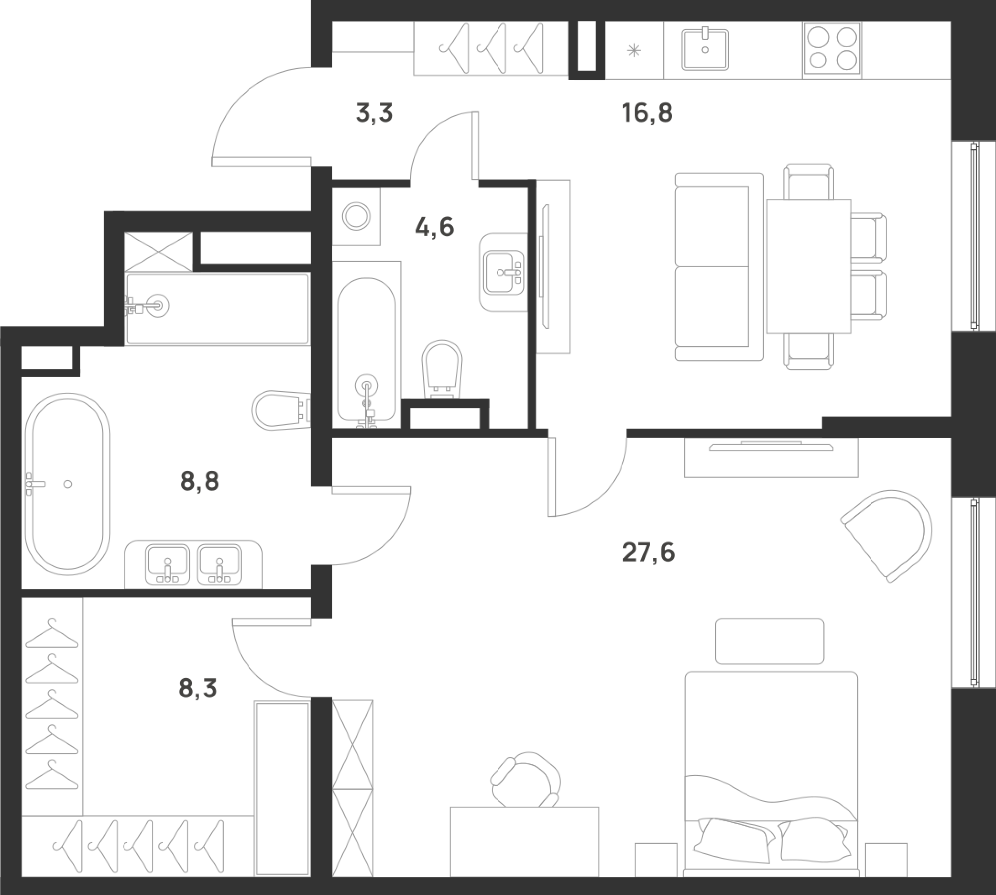 1-комнатная 69 м2 в ЖК Foreville корпус null этаж 1