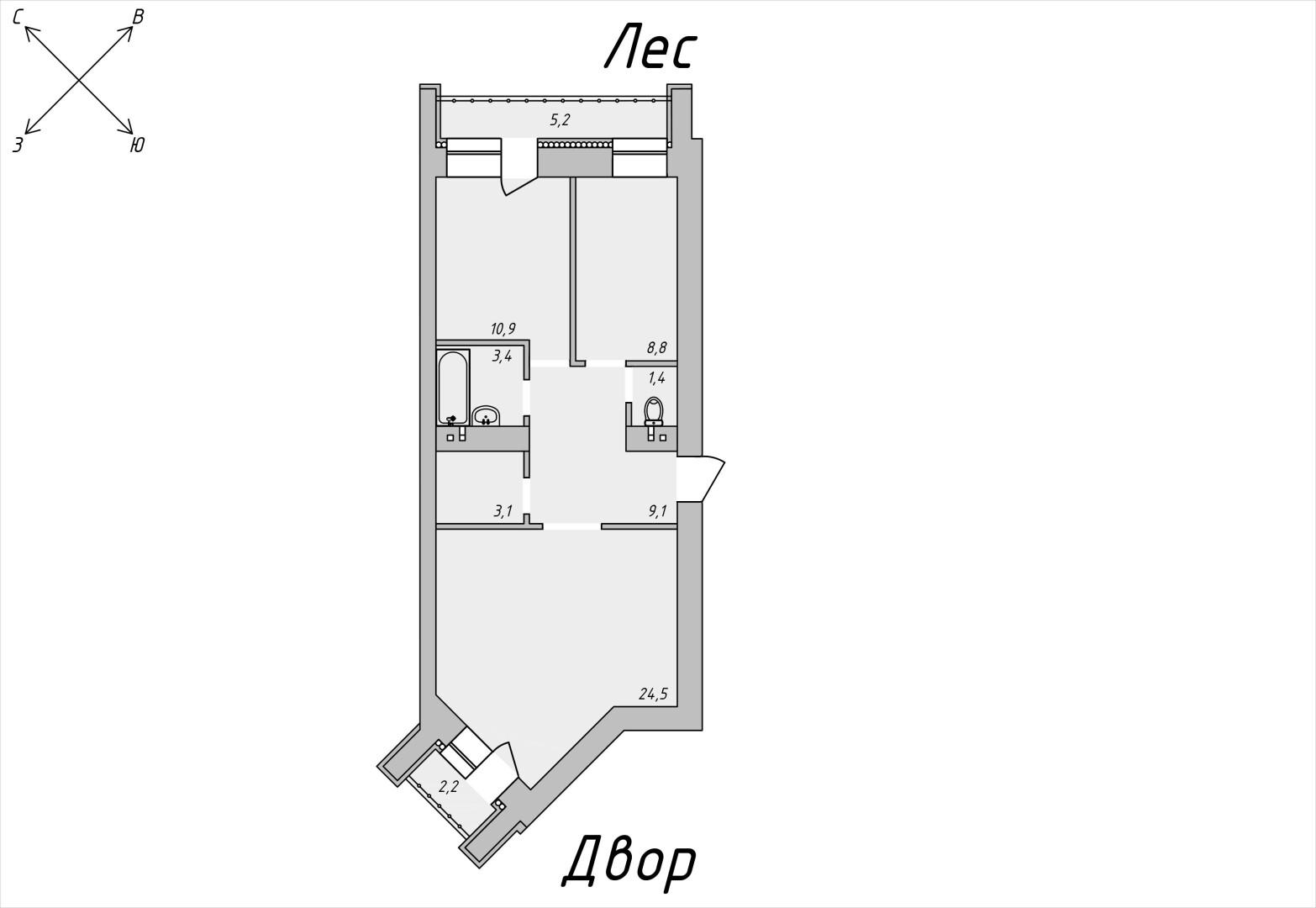 2-комнатная 65.7 м2 в ЖК undefined корпус null этаж 9