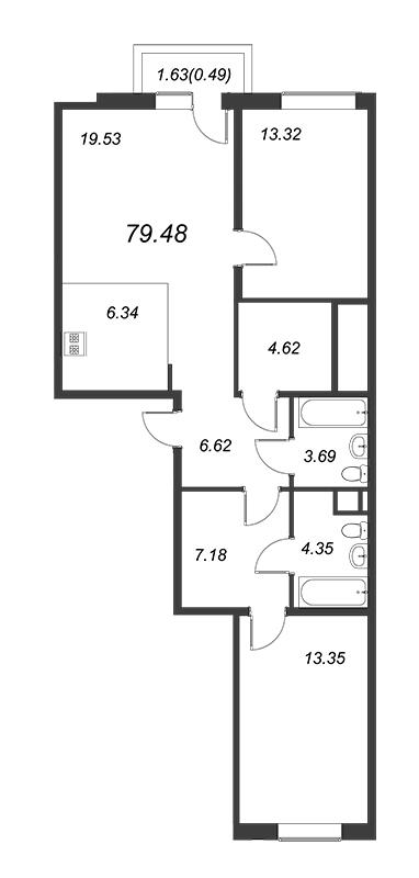 Студия 79 м2 в ЖК Akzent корпус null этаж 9