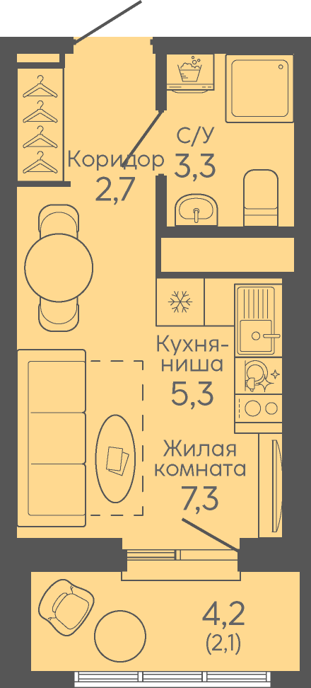 Студия 20 м2 в ЖК Район «Новокольцовский» корпус null этаж 3