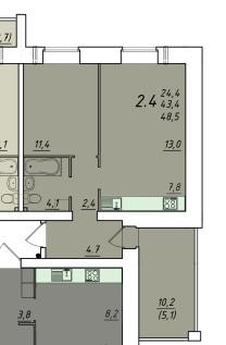 2-комнатная 48.5 м2 в ЖК undefined корпус null этаж 3