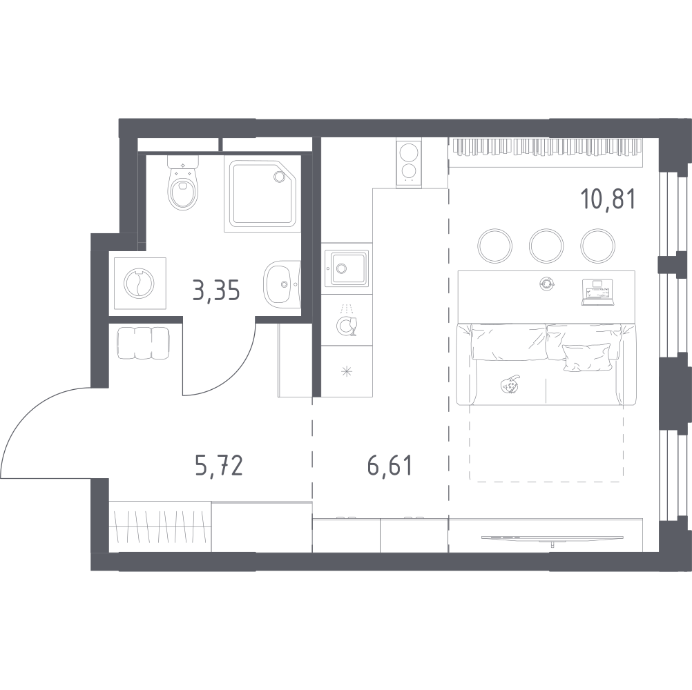 Студия 26 м2 в ЖК Космический Квартал корпус null этаж 3