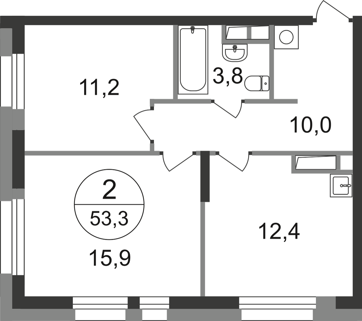 2-комнатная 53 м2 в ЖК Первый Московский корпус null этаж 9