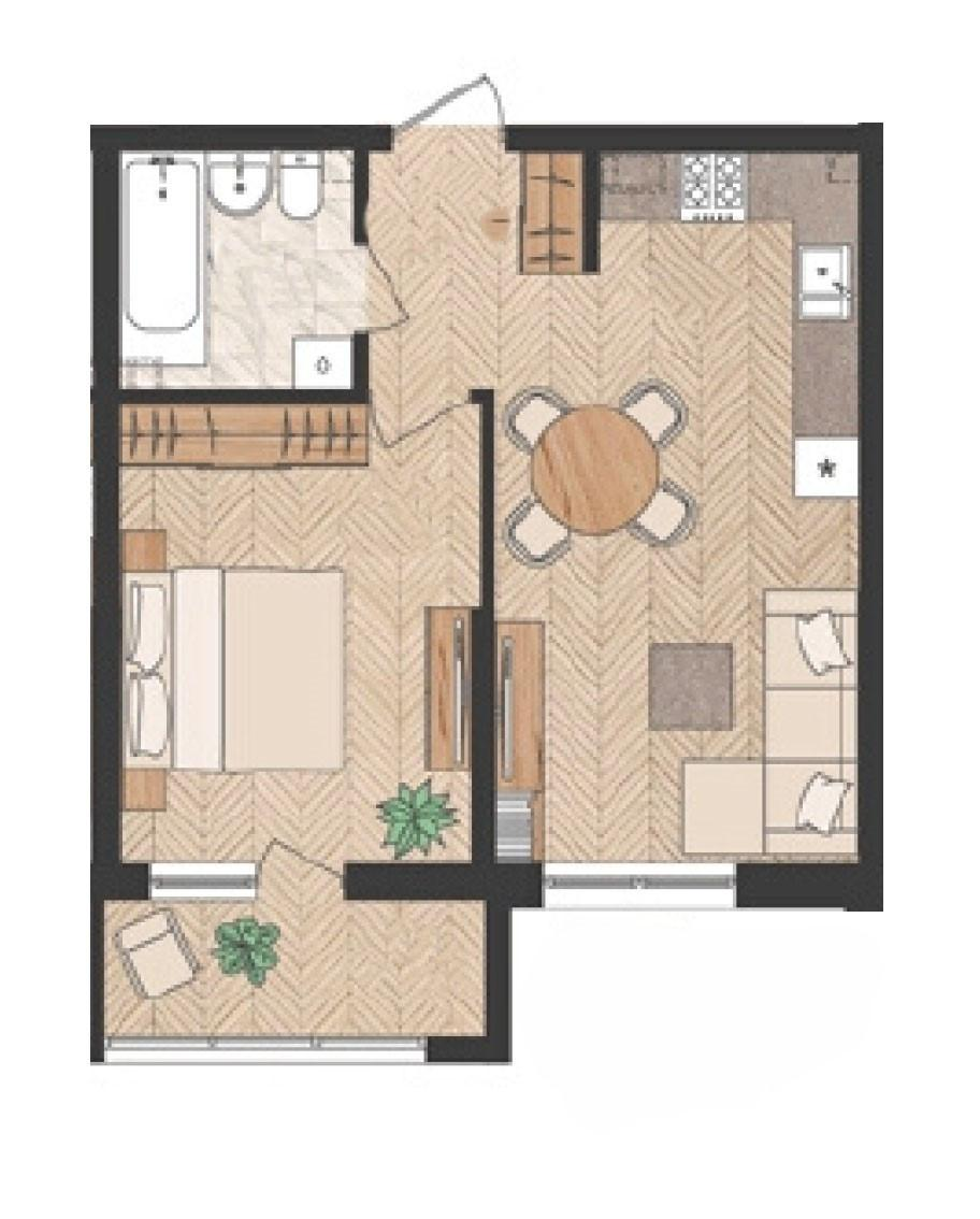 1-комнатная 38.7 м2 в ЖК undefined корпус null этаж 12