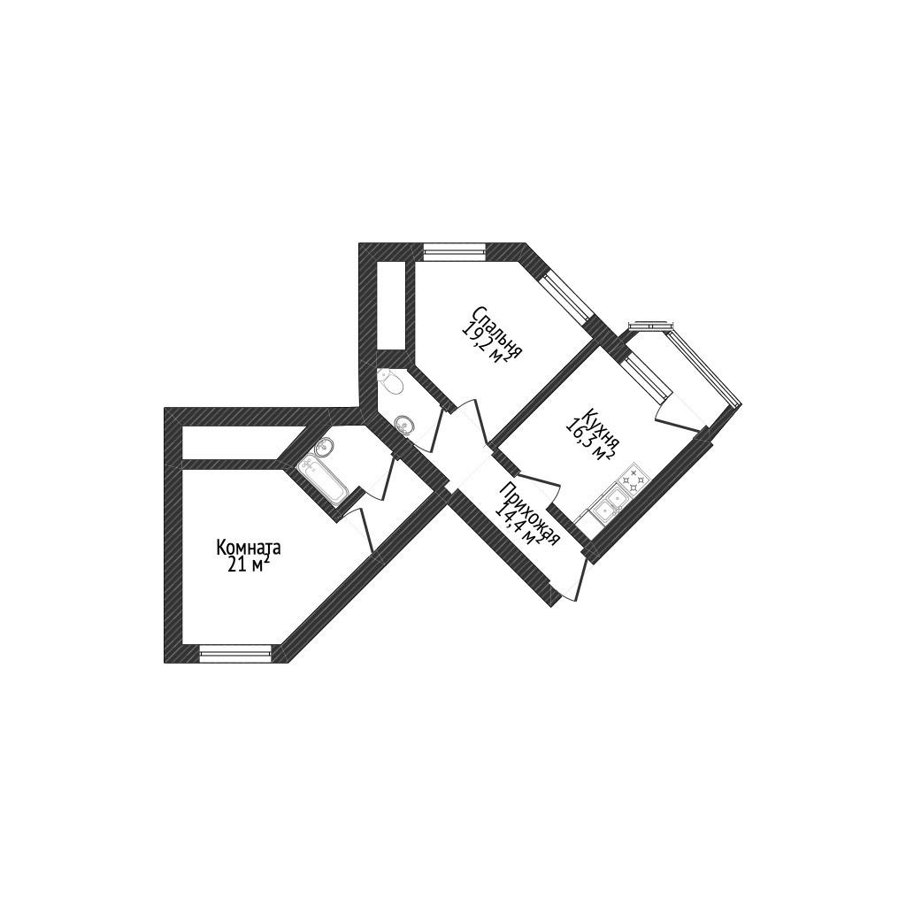 2-комнатная 84.6 м2 в ЖК undefined корпус null этаж 6