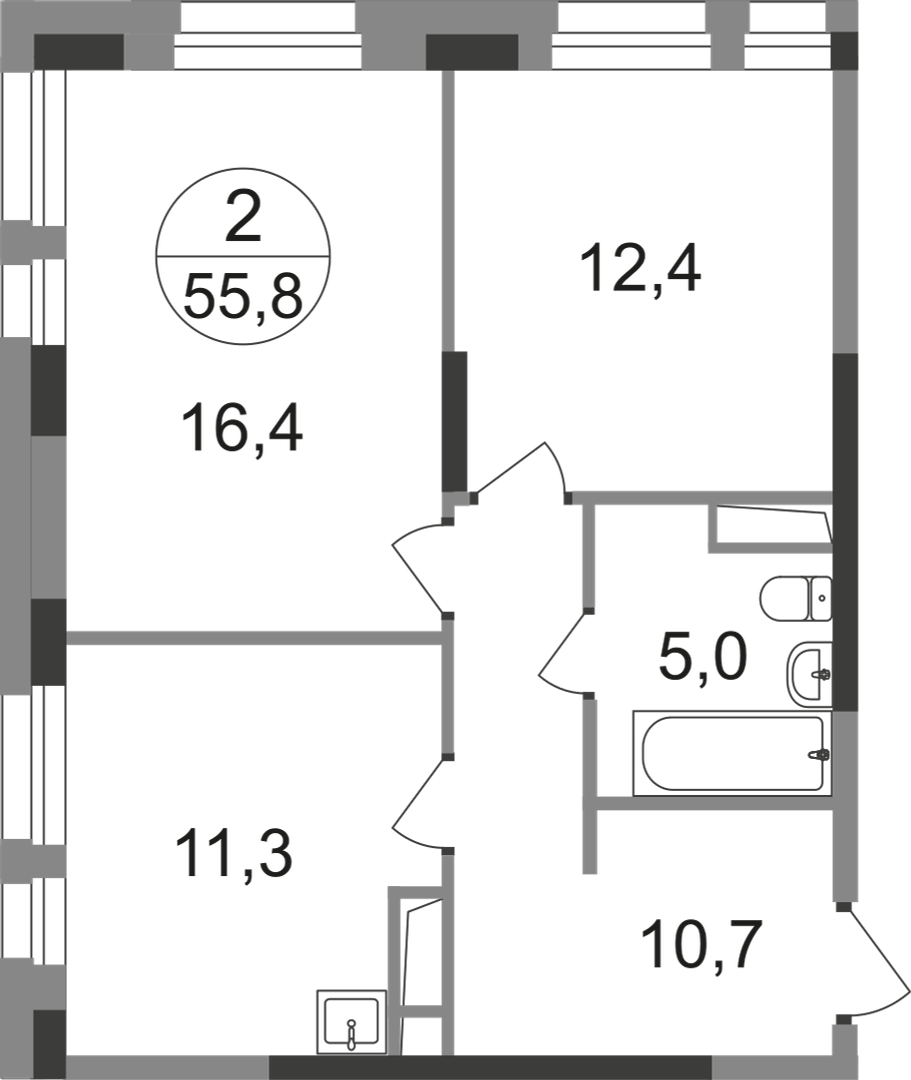 2-комнатная 55 м2 в ЖК Первый Московский корпус null этаж 13