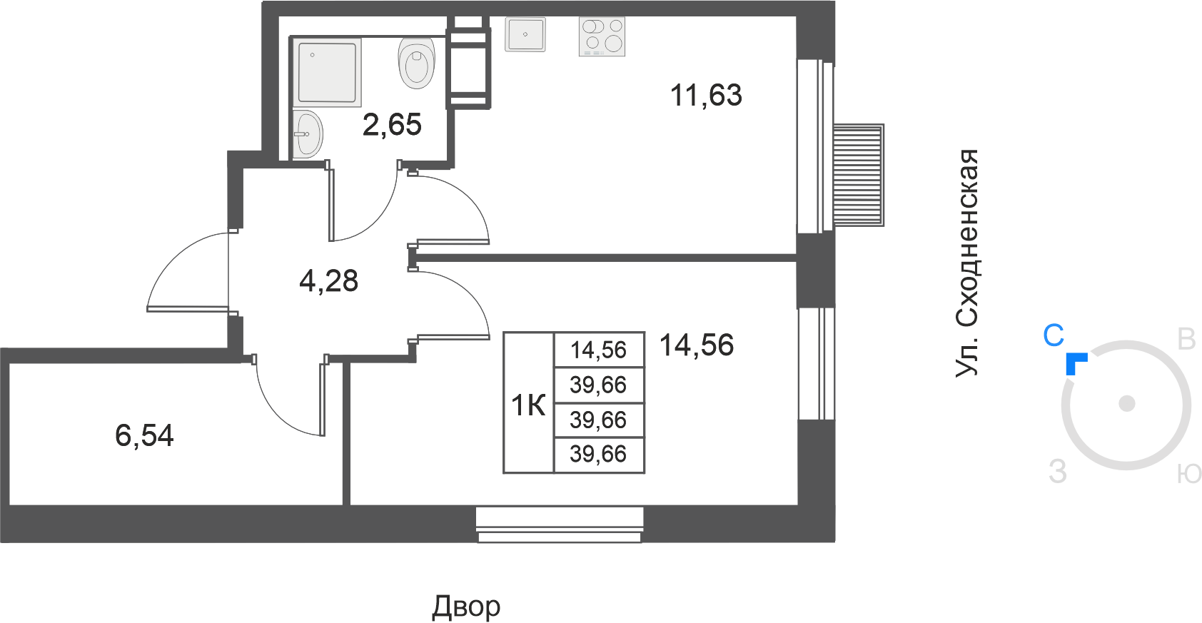 1-комнатная 39 м2 в ЖК Большое Путилково (УРАЛСИБ) корпус null этаж 22