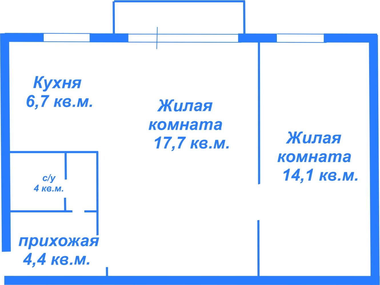 2-комнатная 45.9 м2 в ЖК undefined корпус null этаж 2