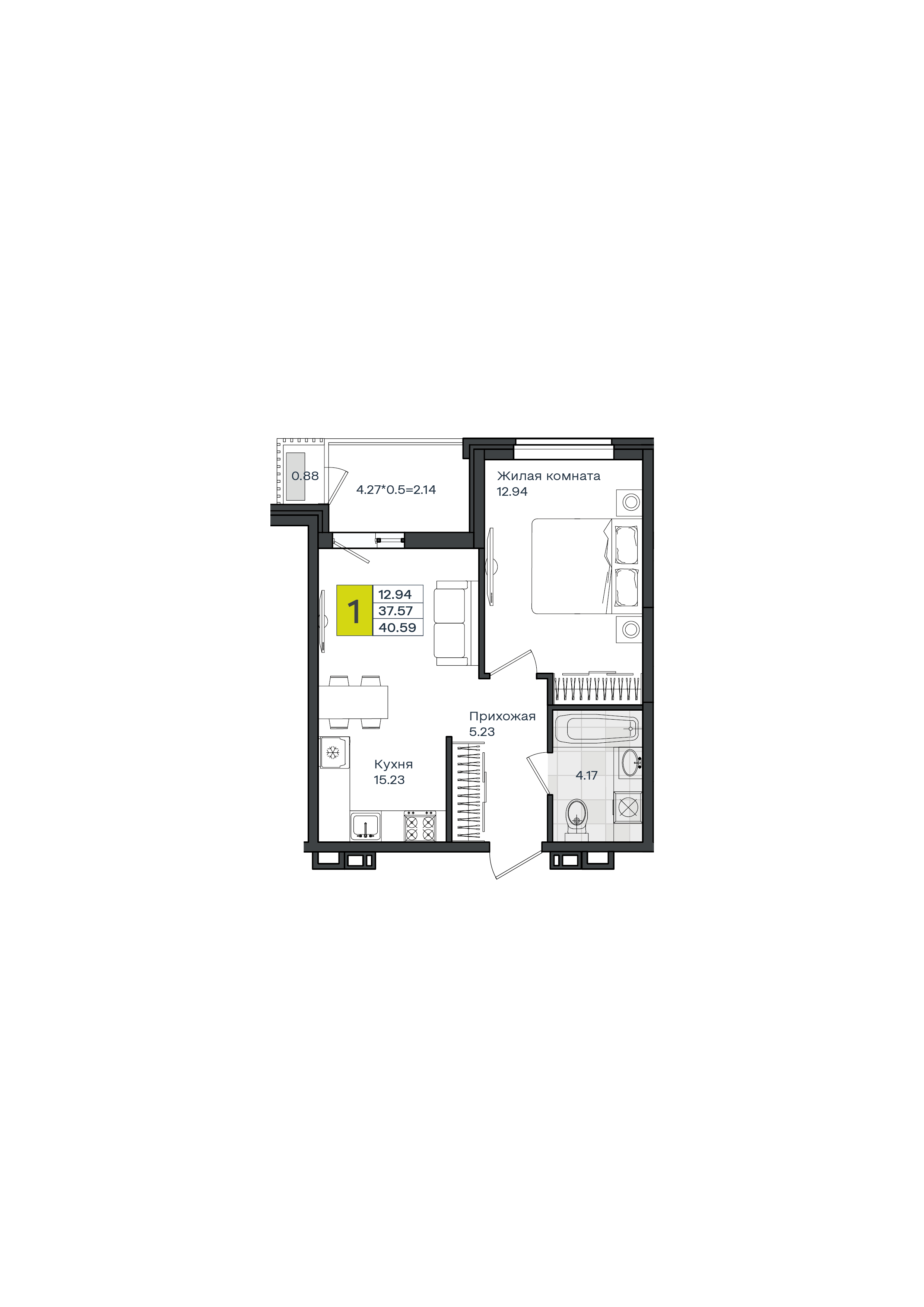 1-комнатная 40 м2 в ЖК МОНО Квартал корпус null этаж 8