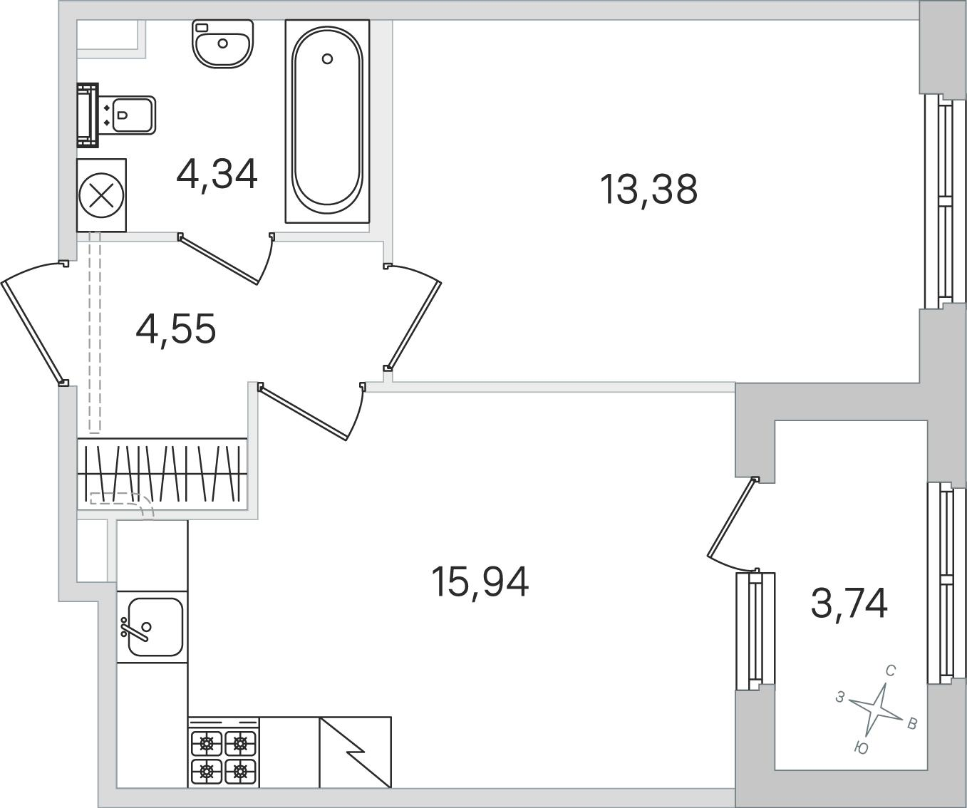 1-комнатная 40 м2 в ЖК Дубровский корпус null этаж 1