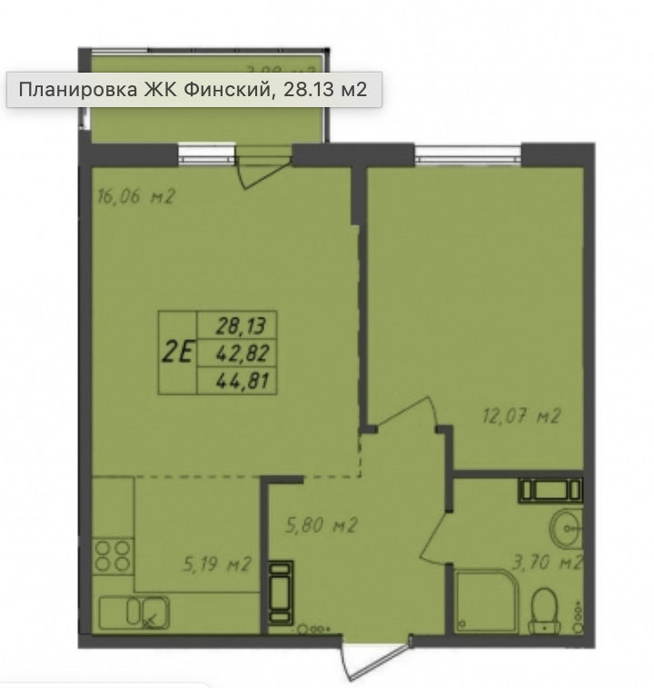 2-комнатная 39.6 м2 в ЖК undefined корпус null этаж 6