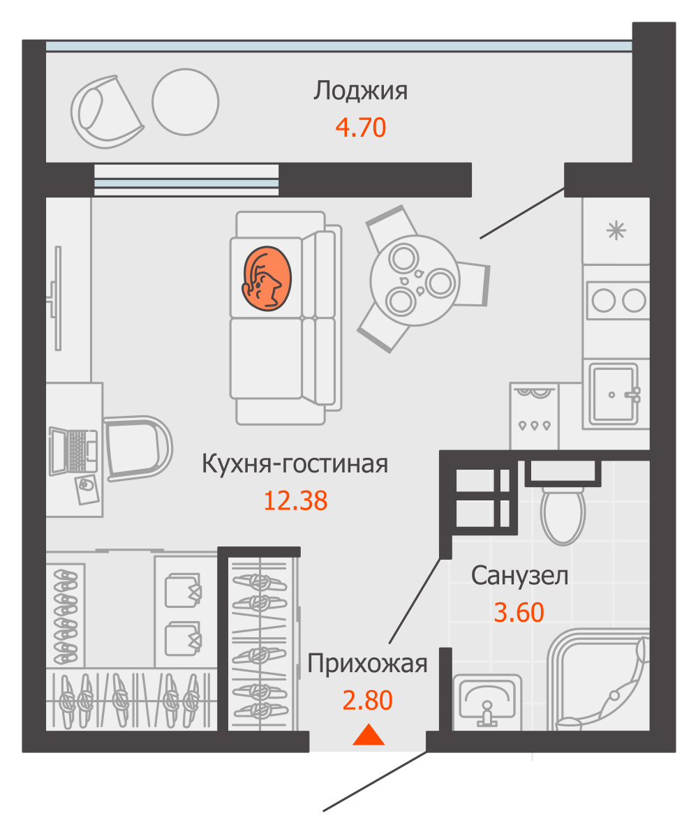 1-комнатная 25 м2 в ЖК Светлые кварталы корпус null этаж 6