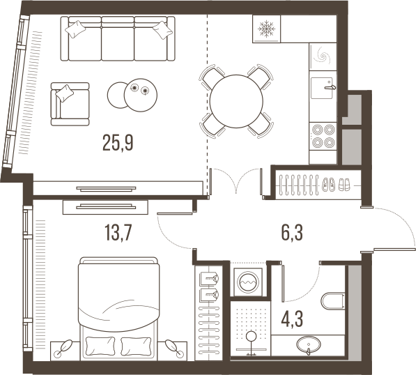 2-комнатная 50 м2 в ЖК High Life корпус null этаж 18
