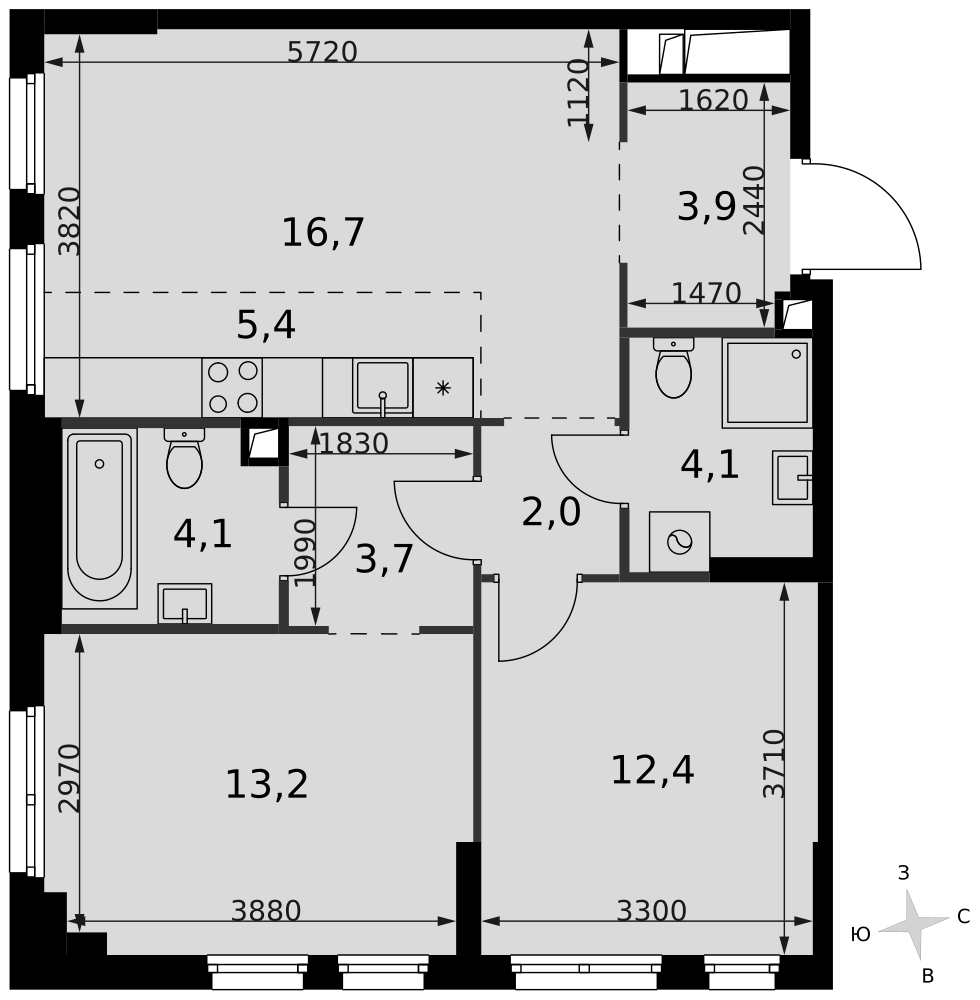3-комнатная 65 м2 в ЖК Сидней Сити корпус null этаж 9