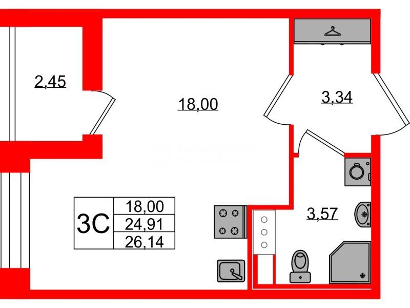 Студия 24 м2 в ЖК Астра Континенталь корпус null этаж 10