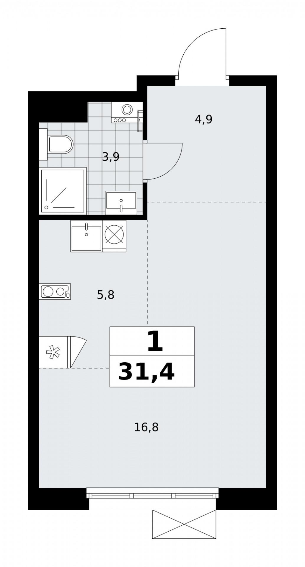 Студия 31.4 м2 в ЖК undefined корпус null этаж 6