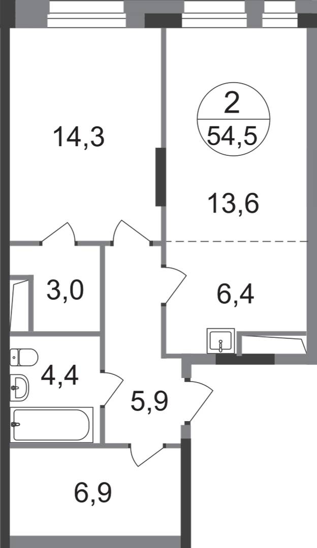 2-комнатная 54 м2 в ЖК Первый Московский корпус null этаж 10