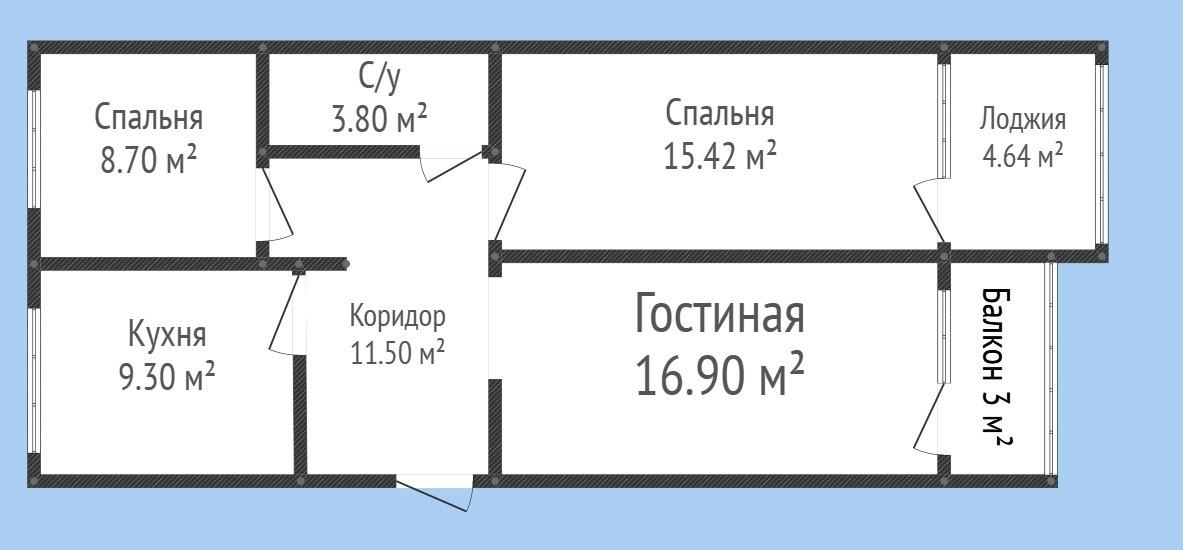 3-комнатная 73 м2 в ЖК undefined корпус null этаж 7