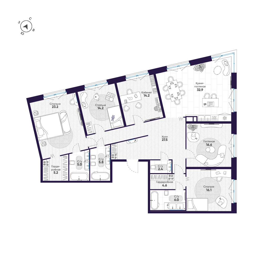 5-комнатная 173 м2 в ЖК ЛДМ корпус null этаж 7