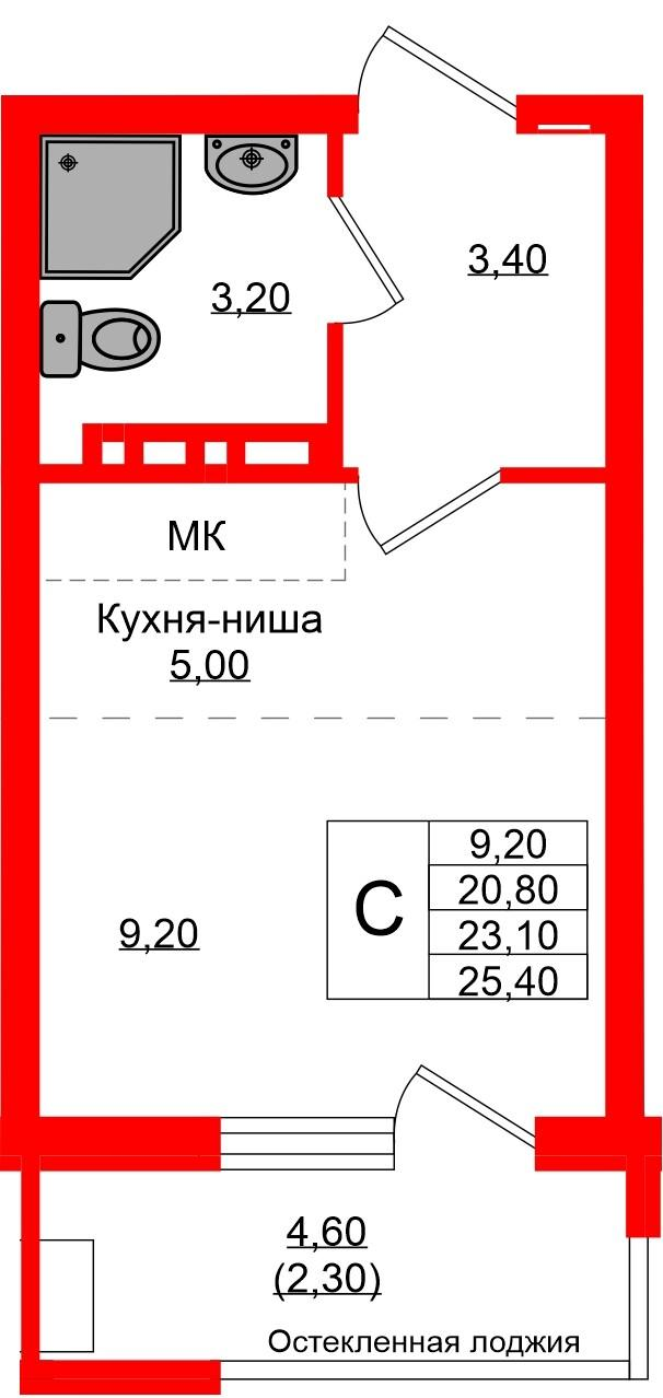Студия 23 м2 в ЖК Кроны и Волны корпус null этаж 2
