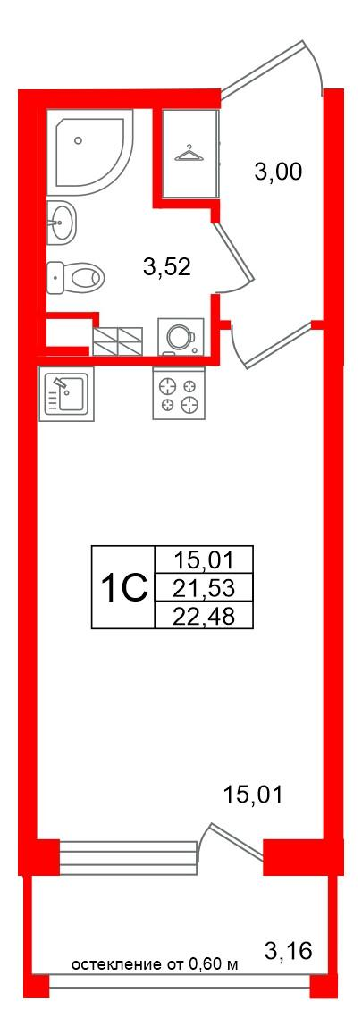 Студия 21 м2 в ЖК Univer City корпус null этаж 3