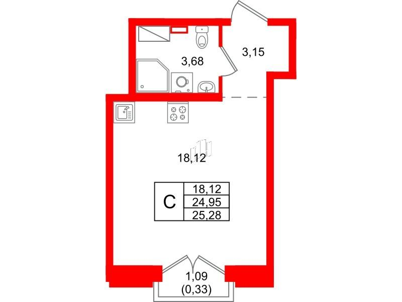 Студия 25 м2 в ЖК Айди Петроградская корпус null этаж 5