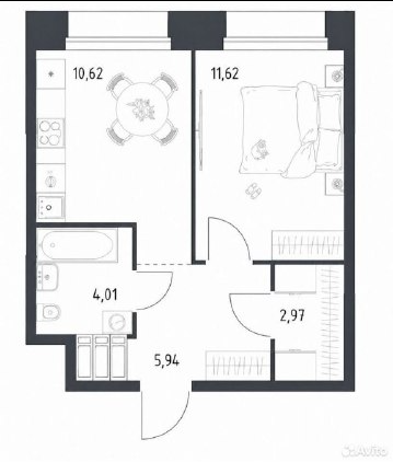 1-комнатная 35.3 м2 в ЖК undefined корпус null этаж 16