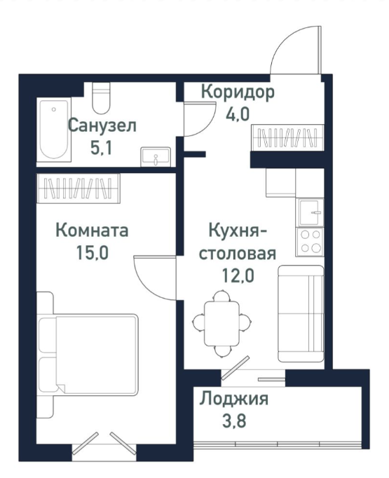 1-комнатная 36.2 м2 в ЖК undefined корпус null этаж 7