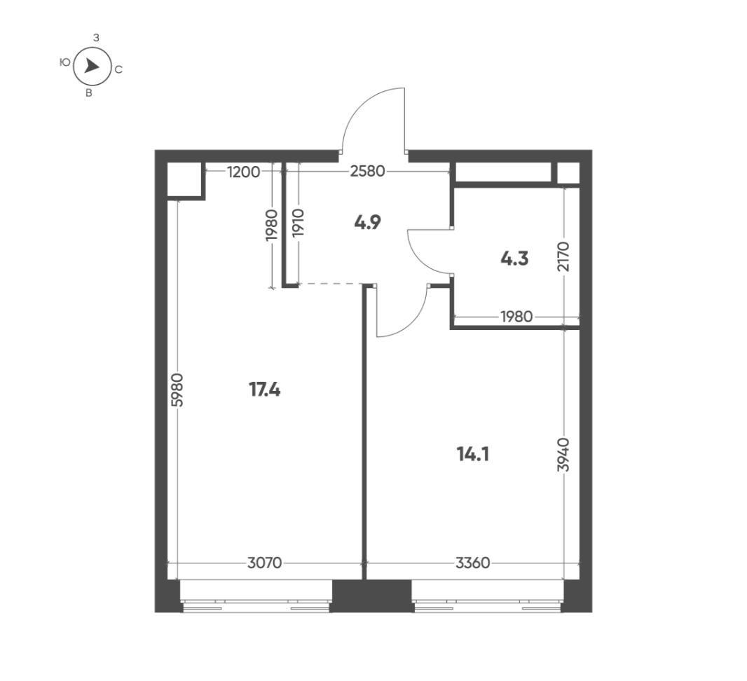 2-комнатная 40.7 м2 в ЖК undefined корпус null этаж 4