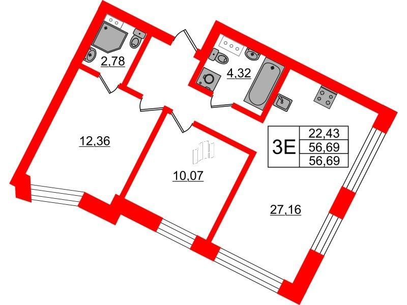 2-комнатная 56 м2 в ЖК NEWПИТЕР корпус null этаж 5