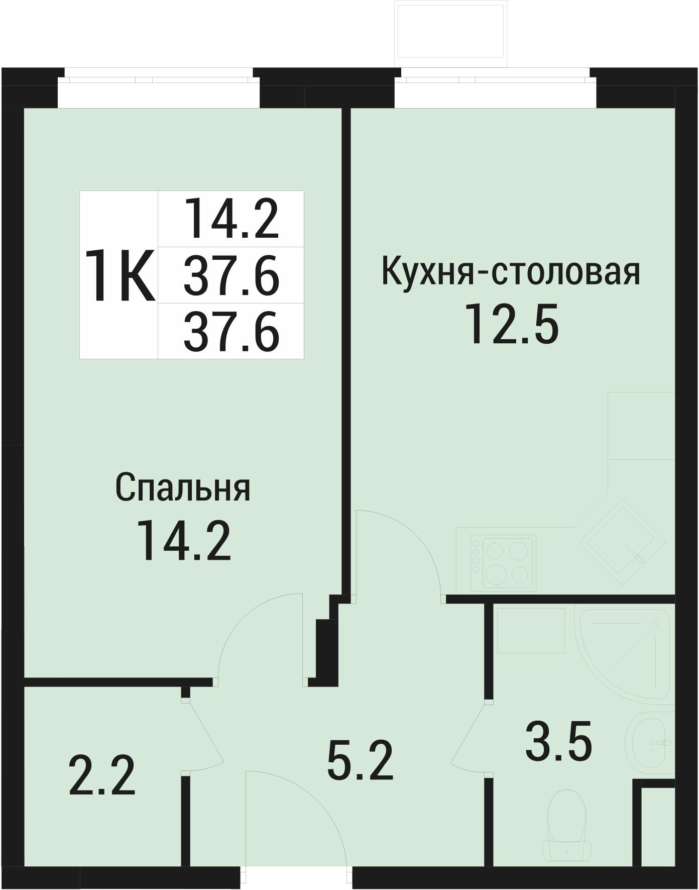 1-комнатная 37 м2 в ЖК Дом в Малаховке корпус null этаж 1