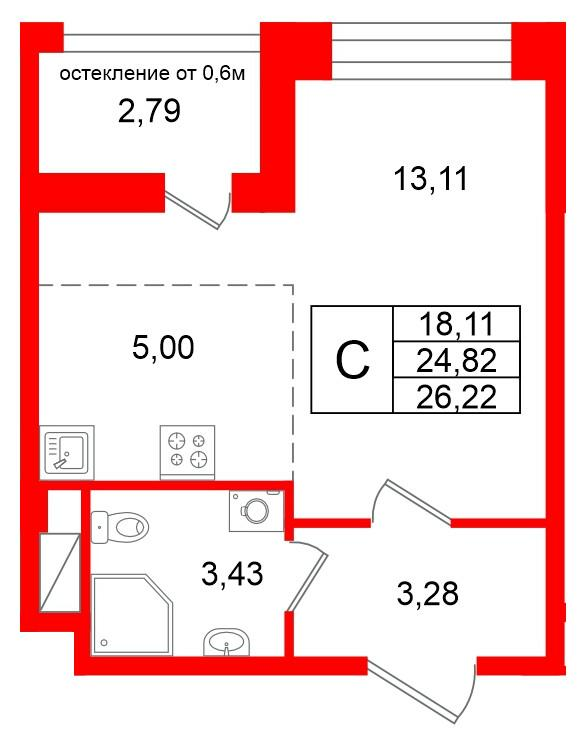 Студия 24 м2 в ЖК Титул в Московском корпус null этаж 7