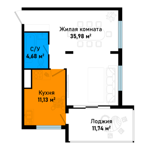 2-комнатная 63.5 м2 в ЖК undefined корпус null этаж 3
